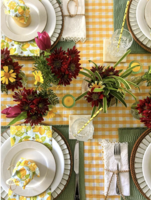 Yellow check tablecloth